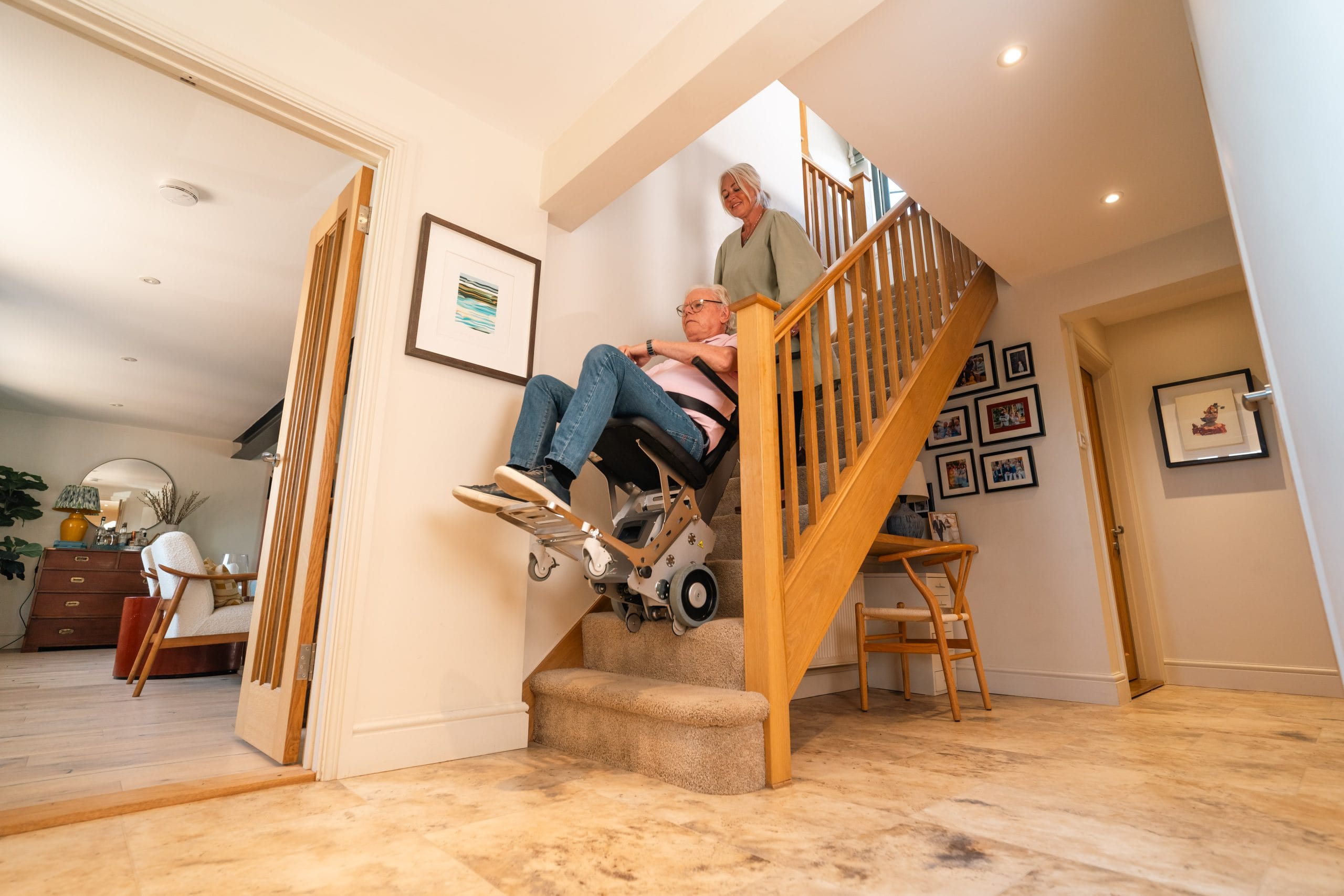 A stair climber being used on stairs of a home ...