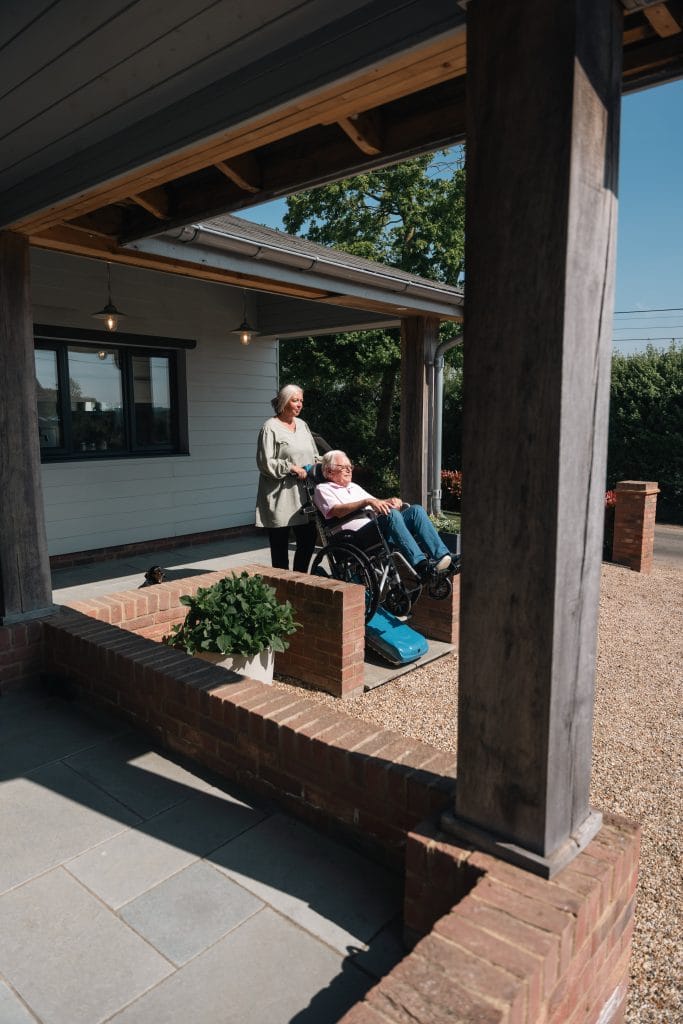 A stair climber being used on stairs at home ...